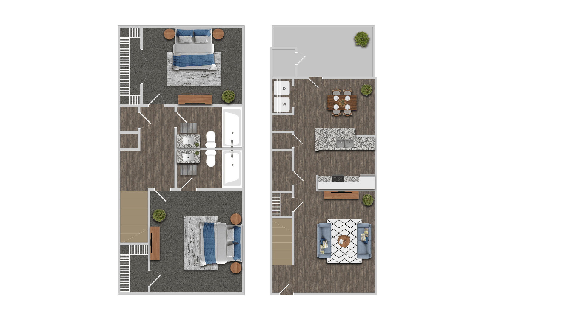 Floor plan for 2 beds, 2 baths, 1122 sqft